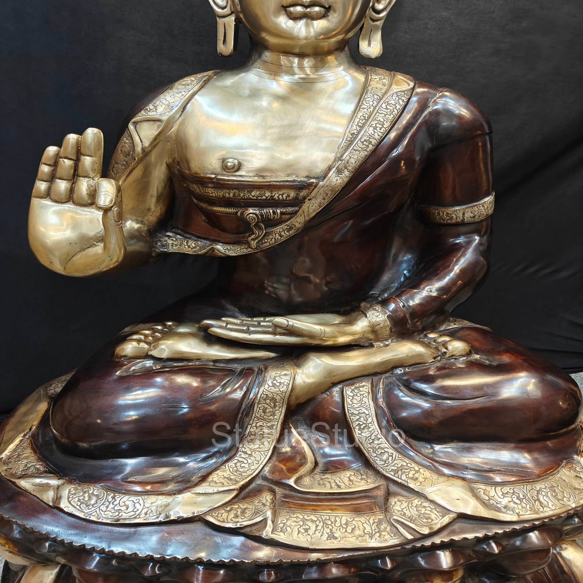 Brass Large Blessing Buddha Statue Antique Finish For Home Decor 4 Feet - Image 6
