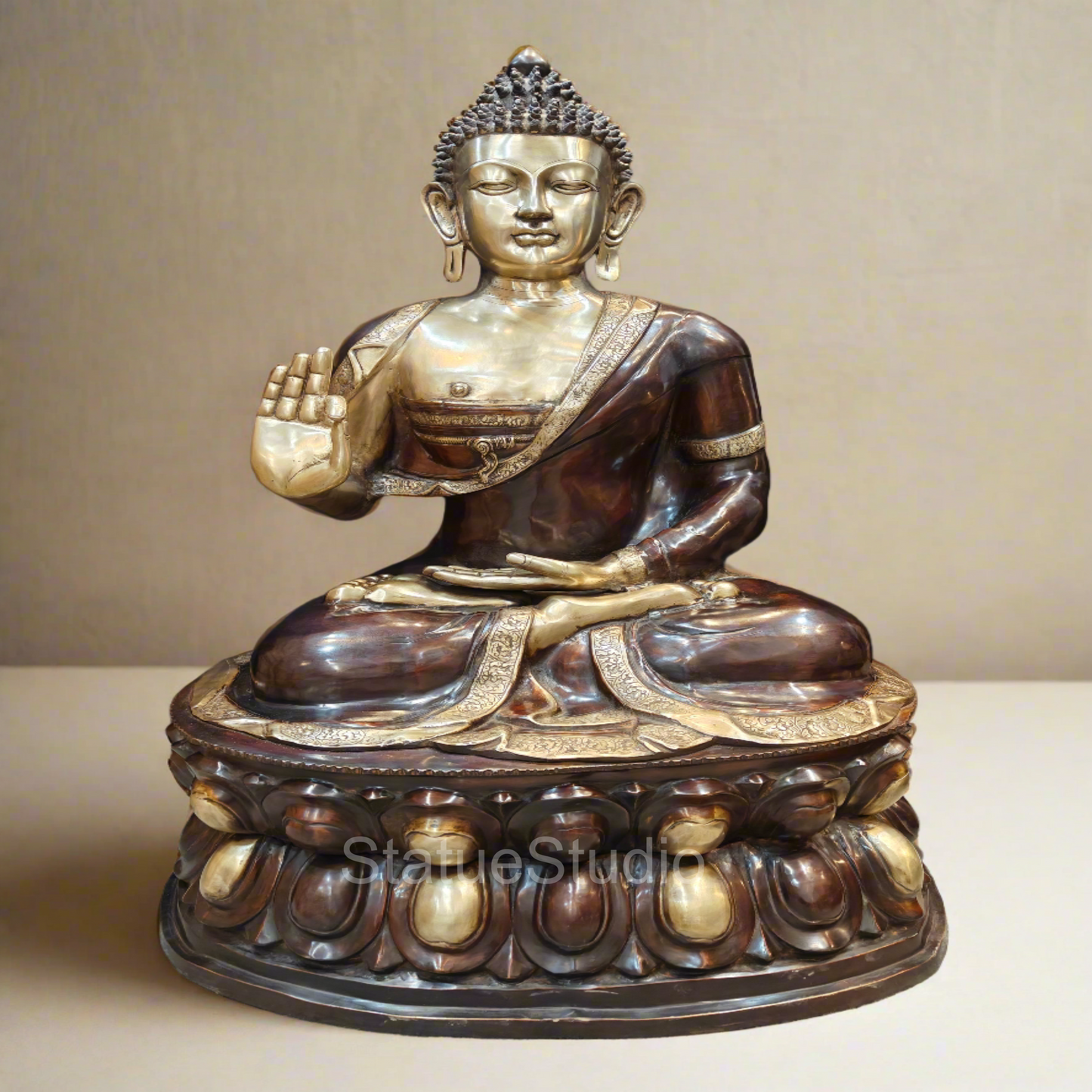 Brass Large Blessing Buddha Statue Antique Finish For Home Decor 4 Feet