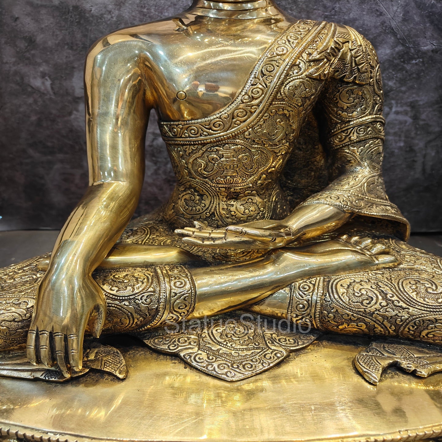 Brass Large Carving Buddha Statue Antique Finish For Home Decor 2 Feet