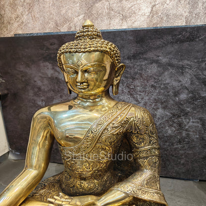 Brass Large Carving Buddha Statue Antique Finish For Home Decor 2 Feet by vendor-unknown - Buddha (View 2)