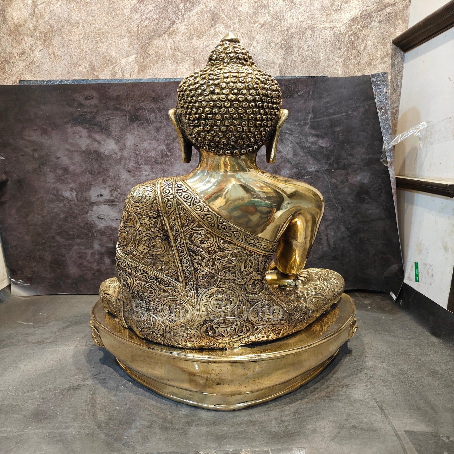 Brass Large Carving Buddha Statue Antique Finish For Home Decor 2 Feet