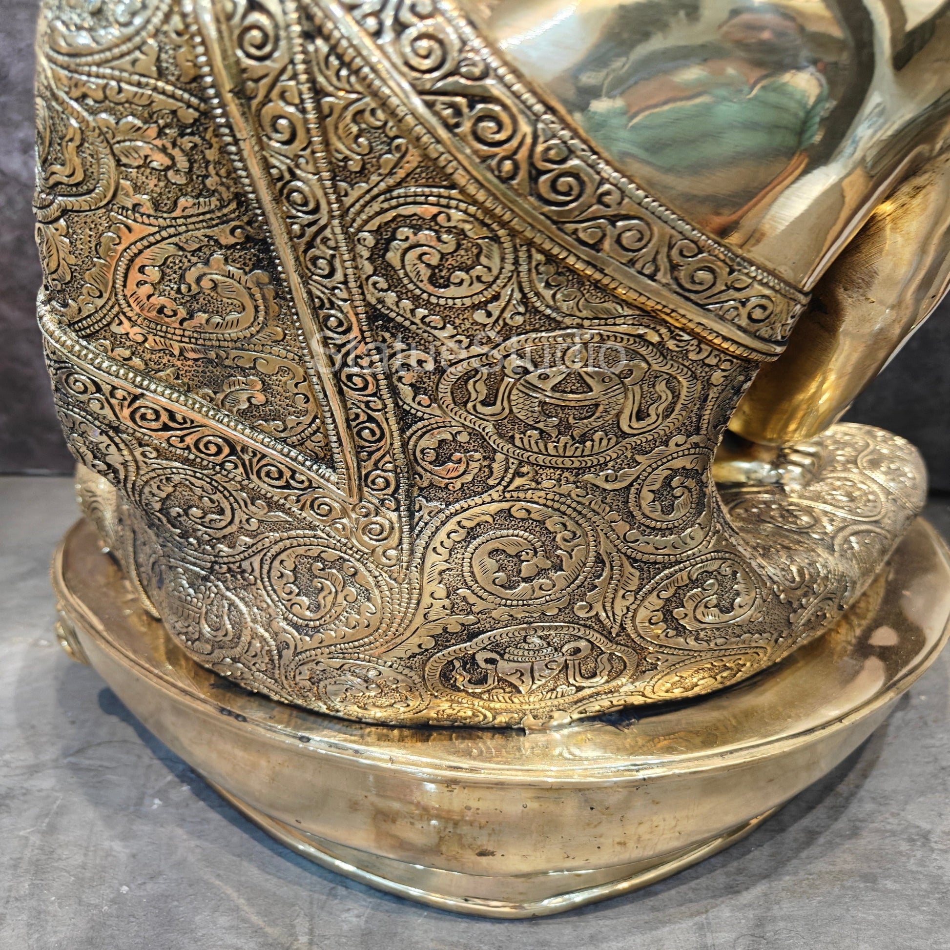 Brass Large Carving Buddha Statue Antique Finish For Home Decor 2 Feet - Image 4