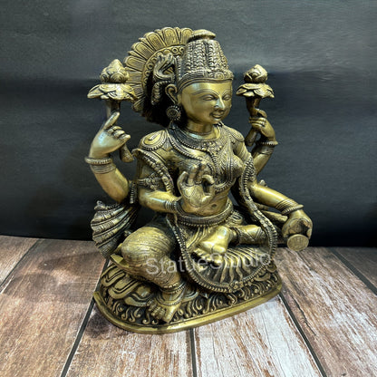 Brass Goddess Lakshmi Idol Antique Finish For Home Decor Lucky Gift 1.5 Feet by vendor-unknown - Hindu Gods (View 3)