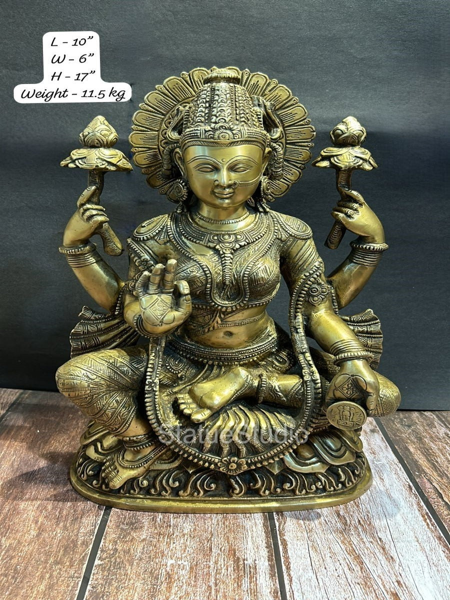 Brass Goddess Lakshmi Idol Antique Finish For Home Decor Lucky Gift 1.5 Feet - Image 5