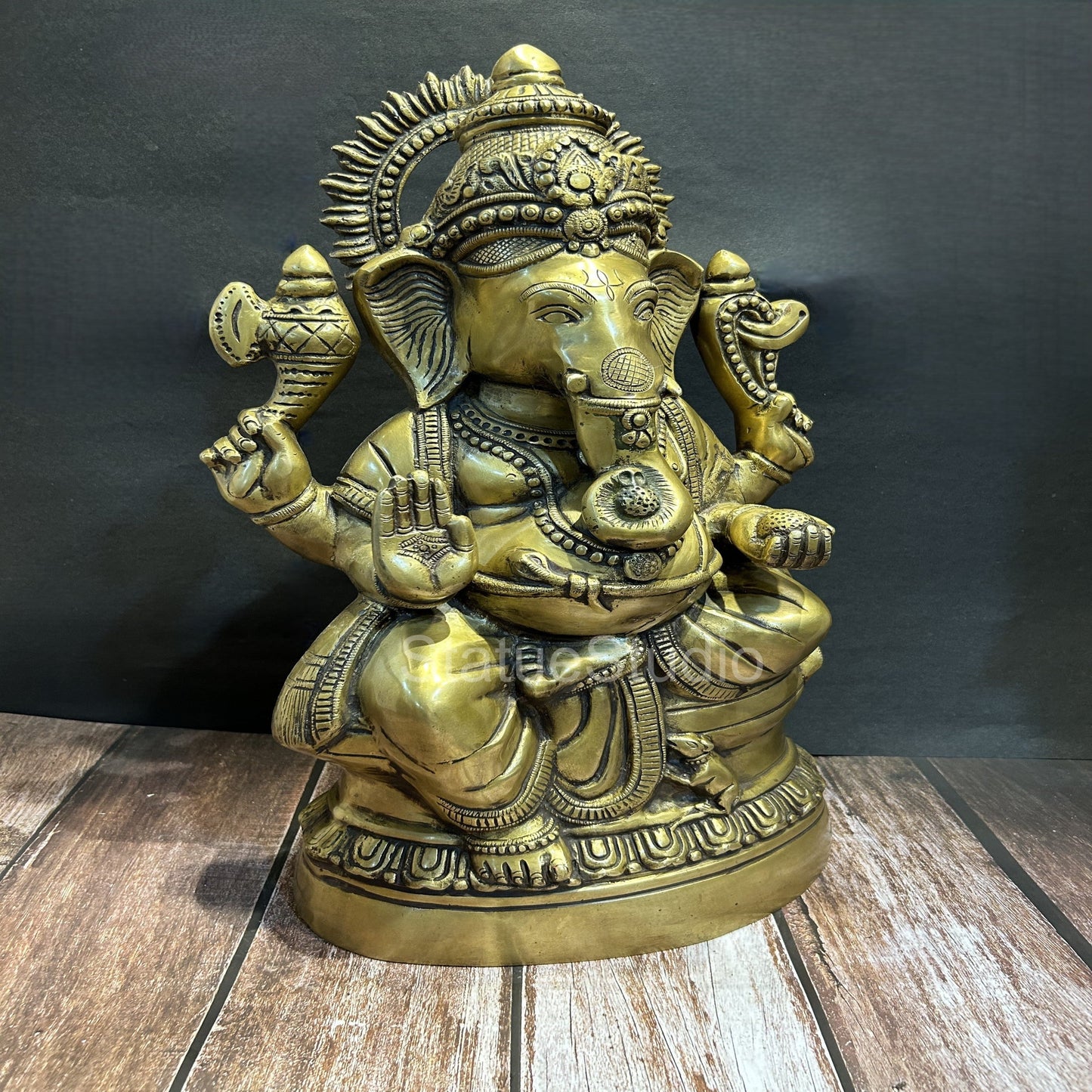 Brass Ganesha Statue Antique Finish For Home Temple Decor 1.5 Feet