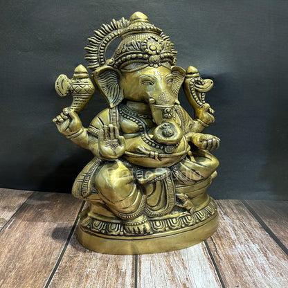 Brass Ganesha Statue Antique Finish For Home Temple Decor 1.5 Feet by vendor-unknown - Hindu Gods (View 2)
