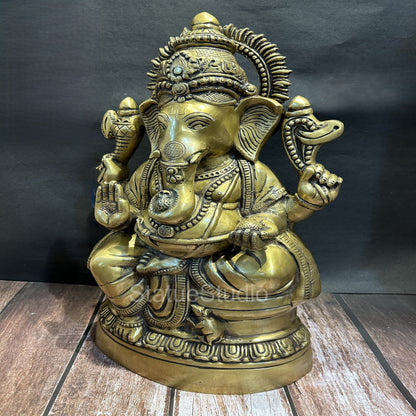 Brass Ganesha Statue Antique Finish For Home Temple Decor 1.5 Feet by vendor-unknown - Hindu Gods (View 3)