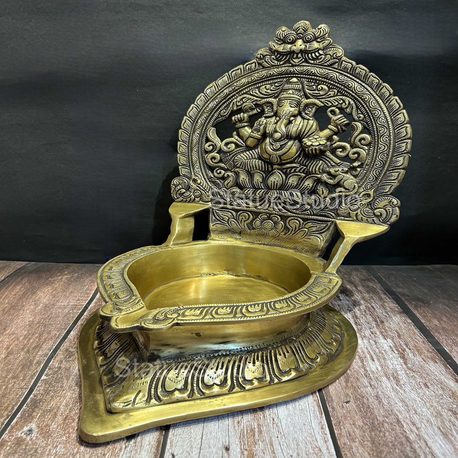 Brass Large Ganesha Diya For Home Temple Religious Decor Showpiece 16" - Image 3
