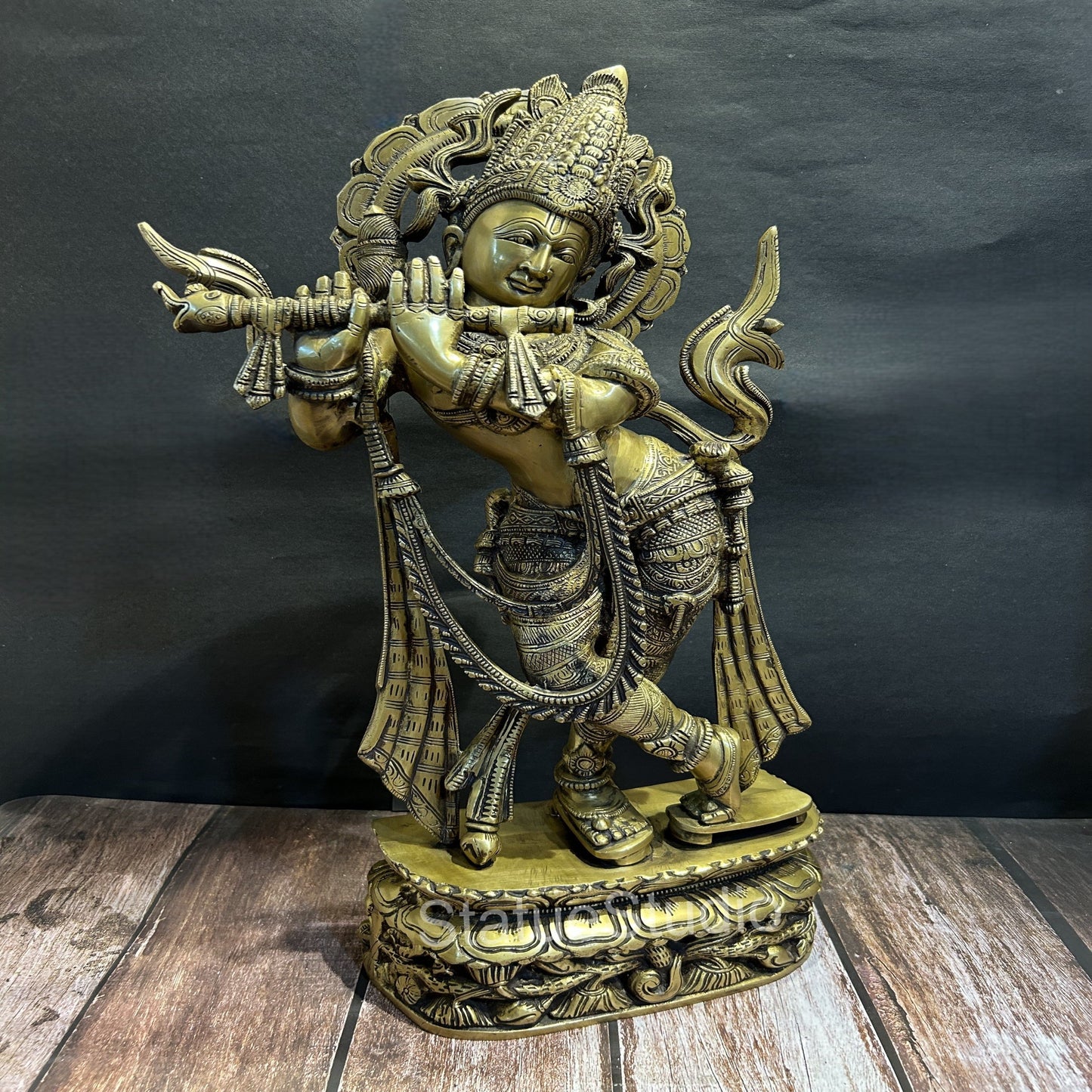 Brass Large Krishna Idol Antique Finish for Home Office Decor 2 Feet