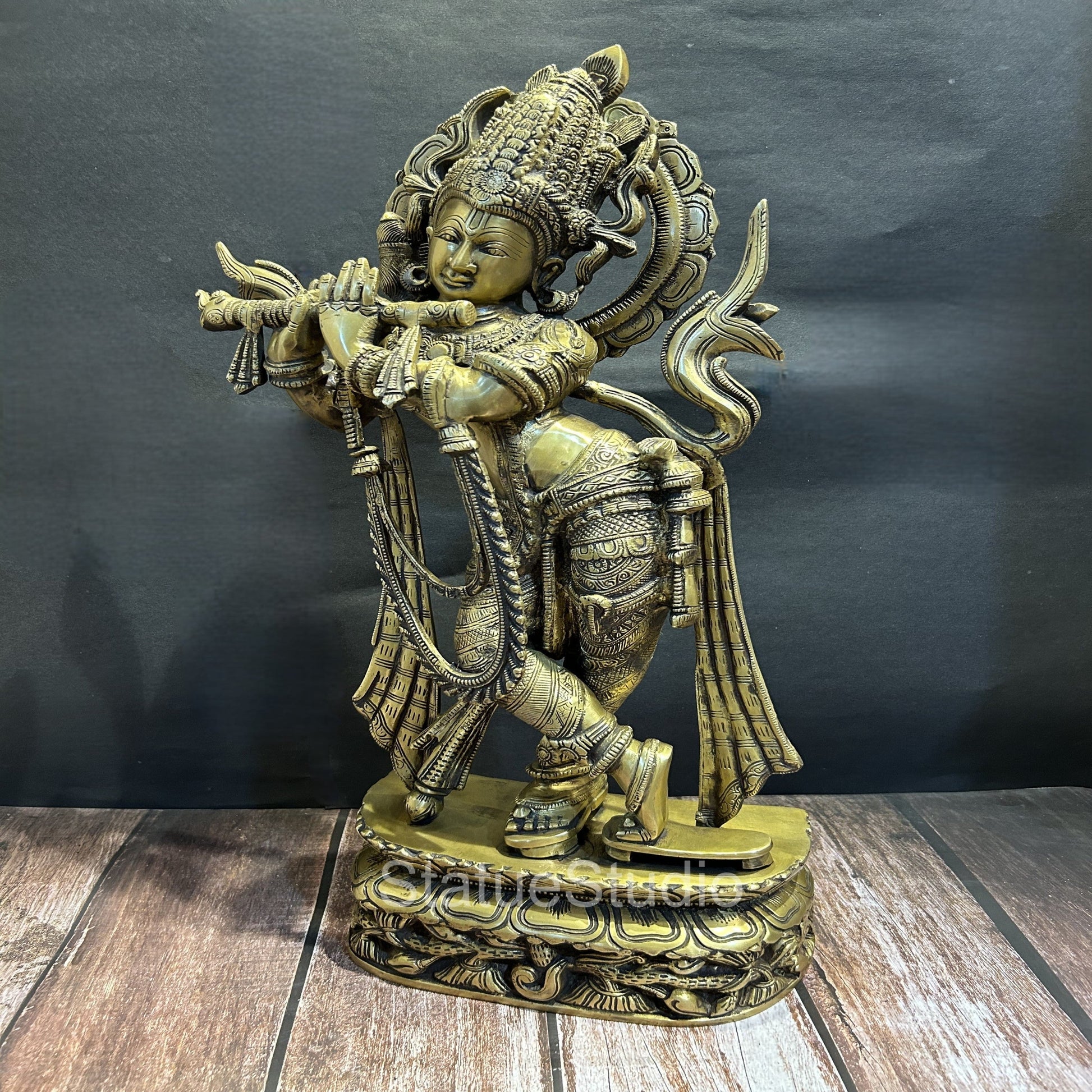Brass Large Krishna Idol Antique Finish for Home Office Decor 2 Feet - Image 4