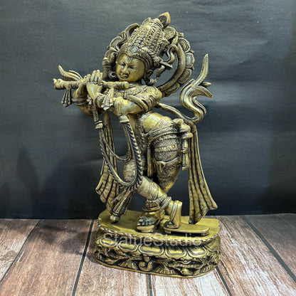 Brass Large Krishna Idol Antique Finish for Home Office Decor 2 Feet by vendor-unknown - Hindu Gods (View 4)