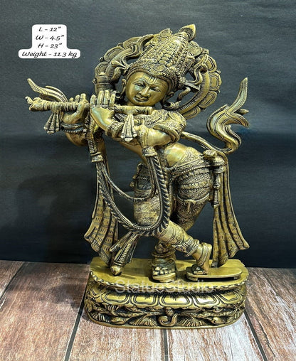 Brass Large Krishna Idol Antique Finish for Home Office Decor 2 Feet by vendor-unknown - Hindu Gods (View 6)
