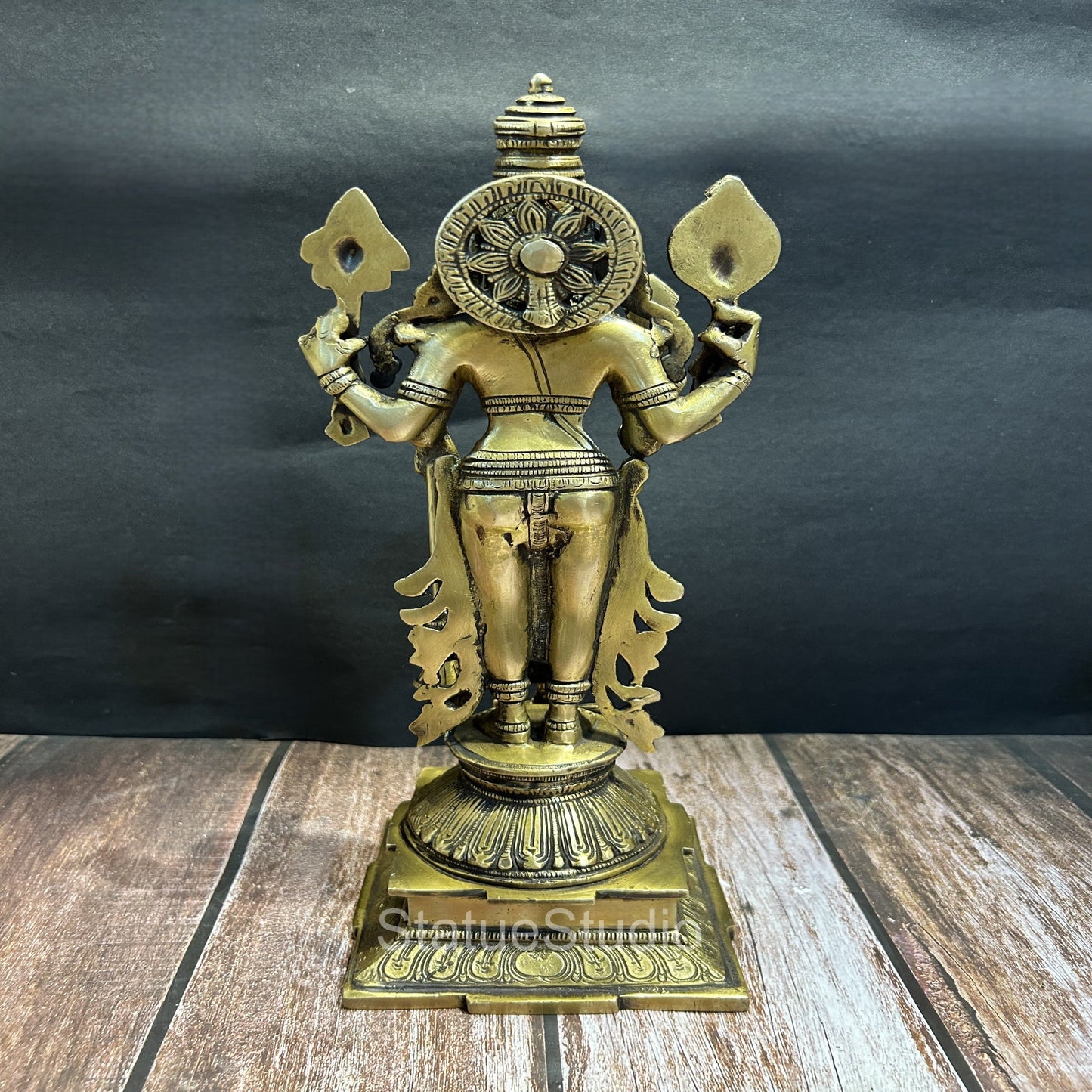 Brass Standing Vishnu Idol Antique Finish For Home Temple Decor 14.5"