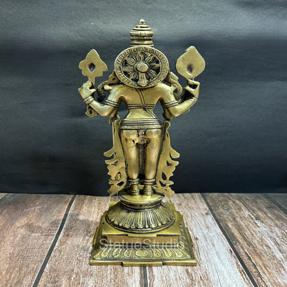 Brass Standing Vishnu Idol Antique Finish For Home Temple Decor 14.5" by vendor-unknown - Hindu Gods (View 4)