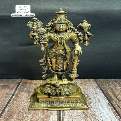 Brass Standing Vishnu Idol Antique Finish For Home Temple Decor 14.5" by vendor-unknown - Hindu Gods (View 5)