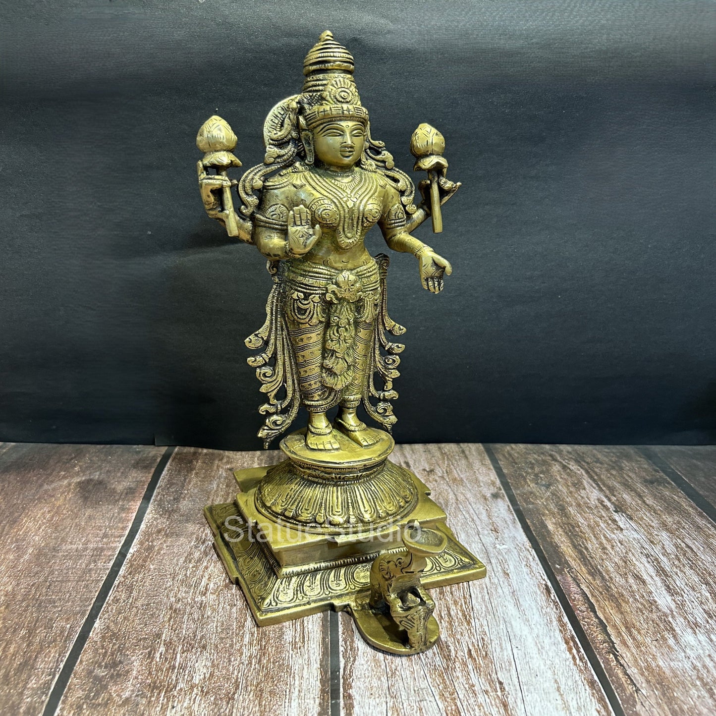 Brass Goddess Lakshmi Idol Antique Finish For Home Decor 14"