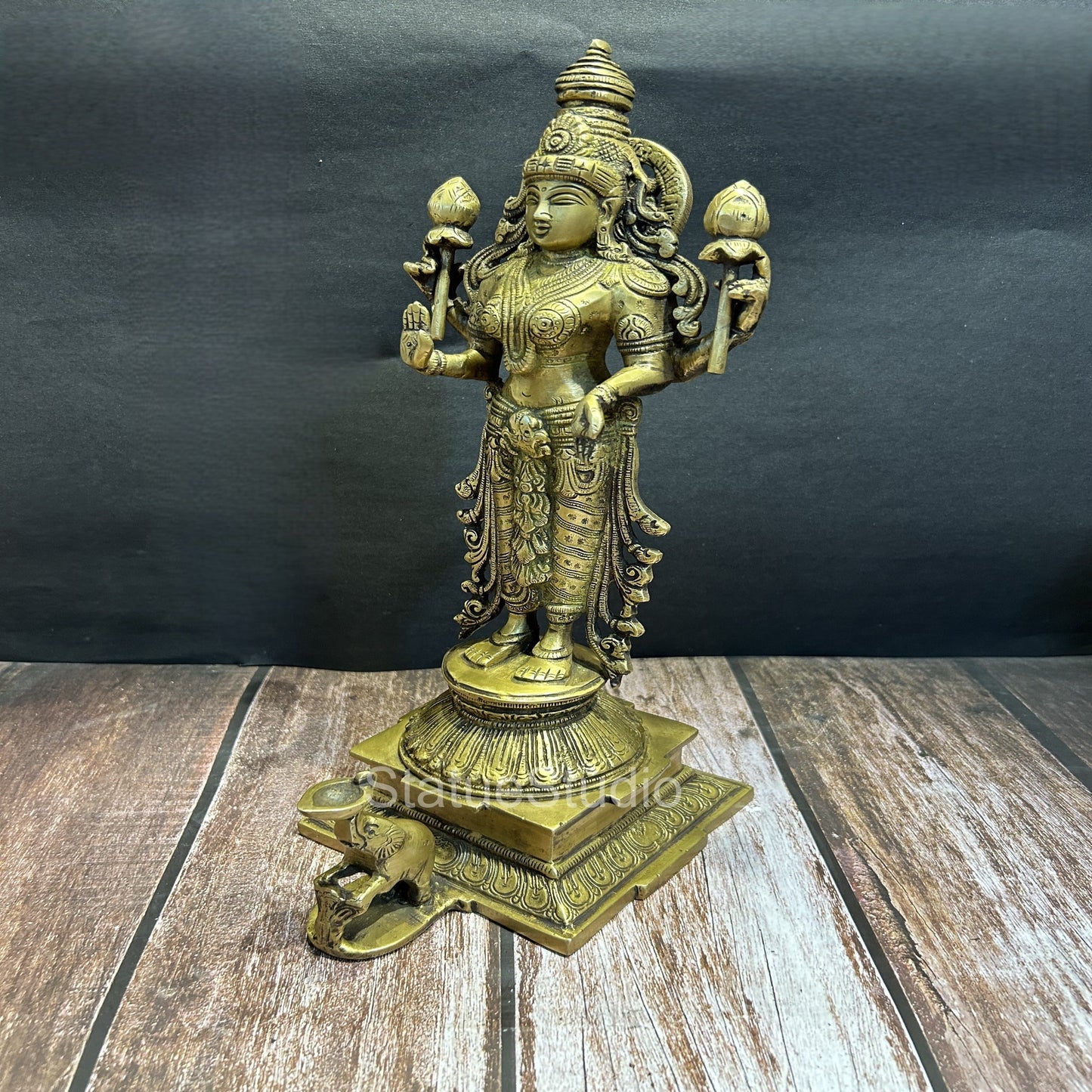 Brass Goddess Lakshmi Idol Antique Finish For Home Decor 14"