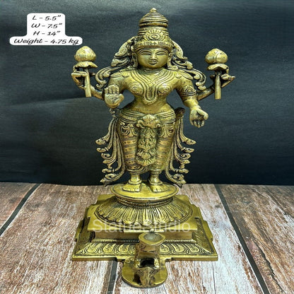 Brass Goddess Lakshmi Idol Antique Finish For Home Decor 14" by vendor-unknown - Hindu Gods (View 5)