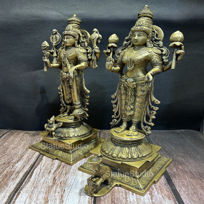 Brass Vishnu Lakshmi Idol Antique Finish For Home Temple Decor 14" by vendor-unknown - Hindu Gods (View 2)