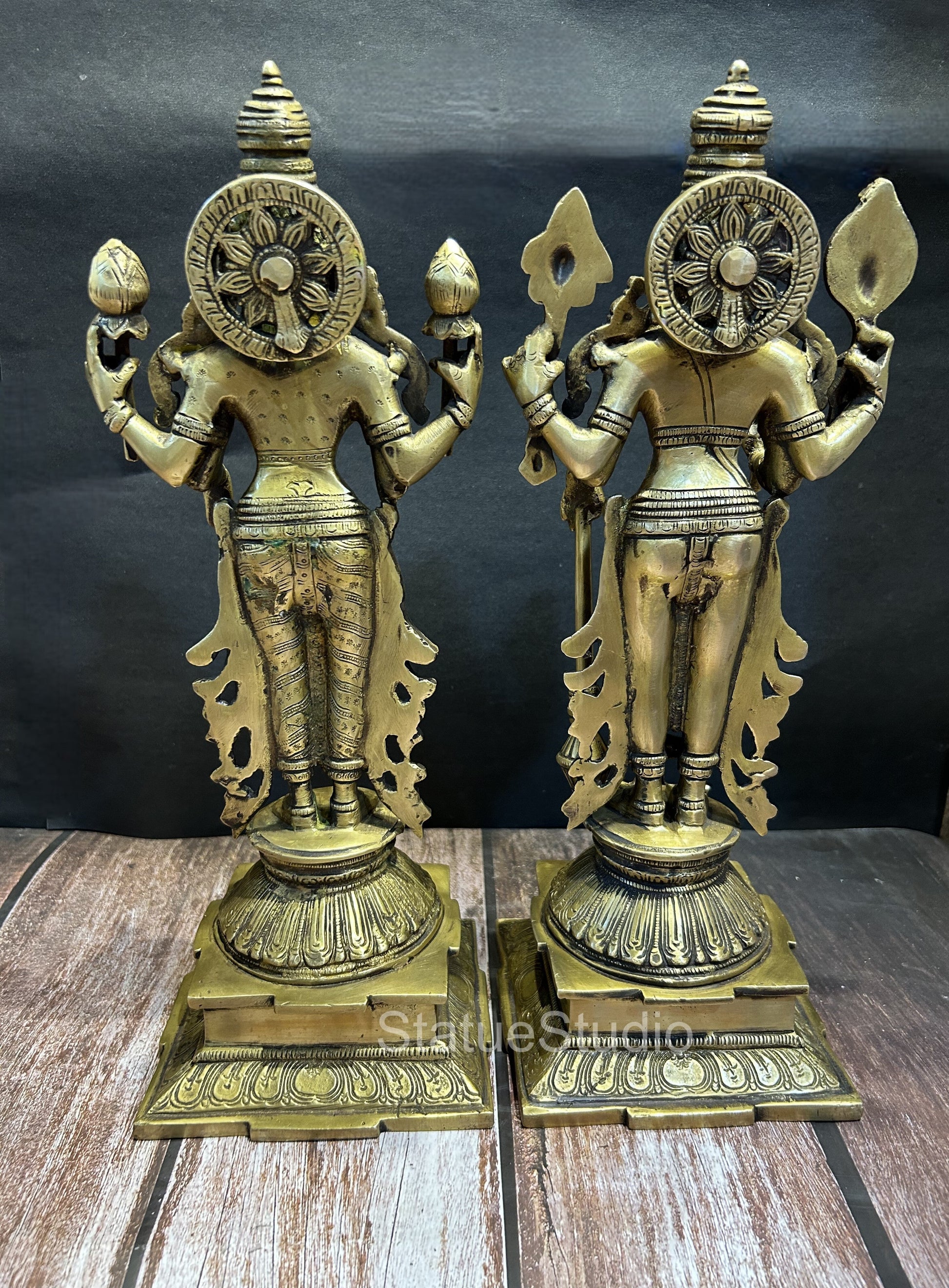 Brass Vishnu Lakshmi Idol Antique Finish For Home Temple Decor 14" - Image 4