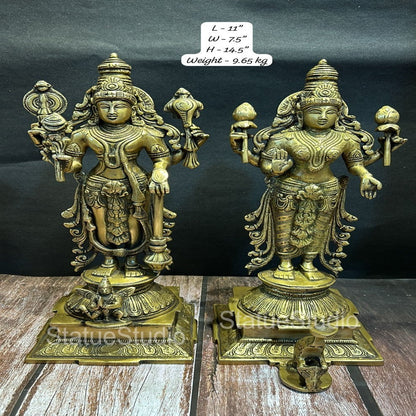 Brass Vishnu Lakshmi Idol Antique Finish For Home Temple Decor 14" by vendor-unknown - Hindu Gods (View 5)