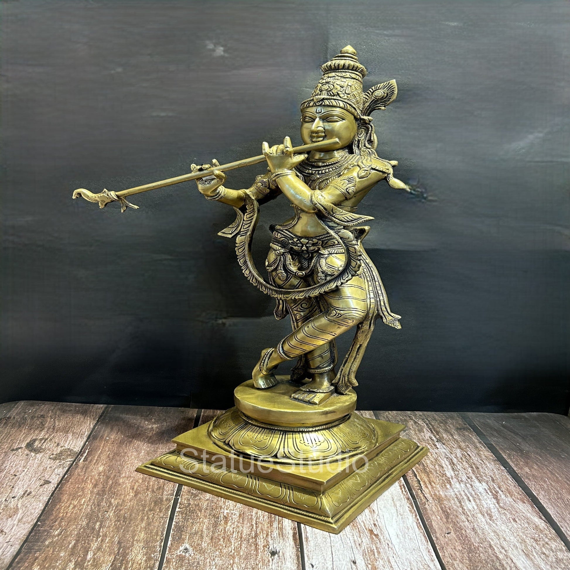Brass Large Krishna Statue Antique Finish for Home Temple Decor 28" - Image 3