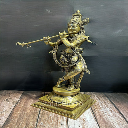 Brass Large Krishna Statue Antique Finish for Home Temple Decor 28" by vendor-unknown - Hindu Gods (View 3)