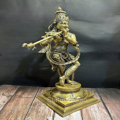 Brass Large Krishna Statue Antique Finish for Home Temple Decor 28" by vendor-unknown - Hindu Gods (View 4)