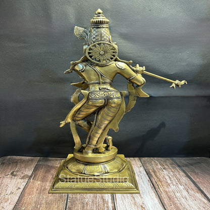Brass Large Krishna Statue Antique Finish for Home Temple Decor 28" by vendor-unknown - Hindu Gods (View 5)