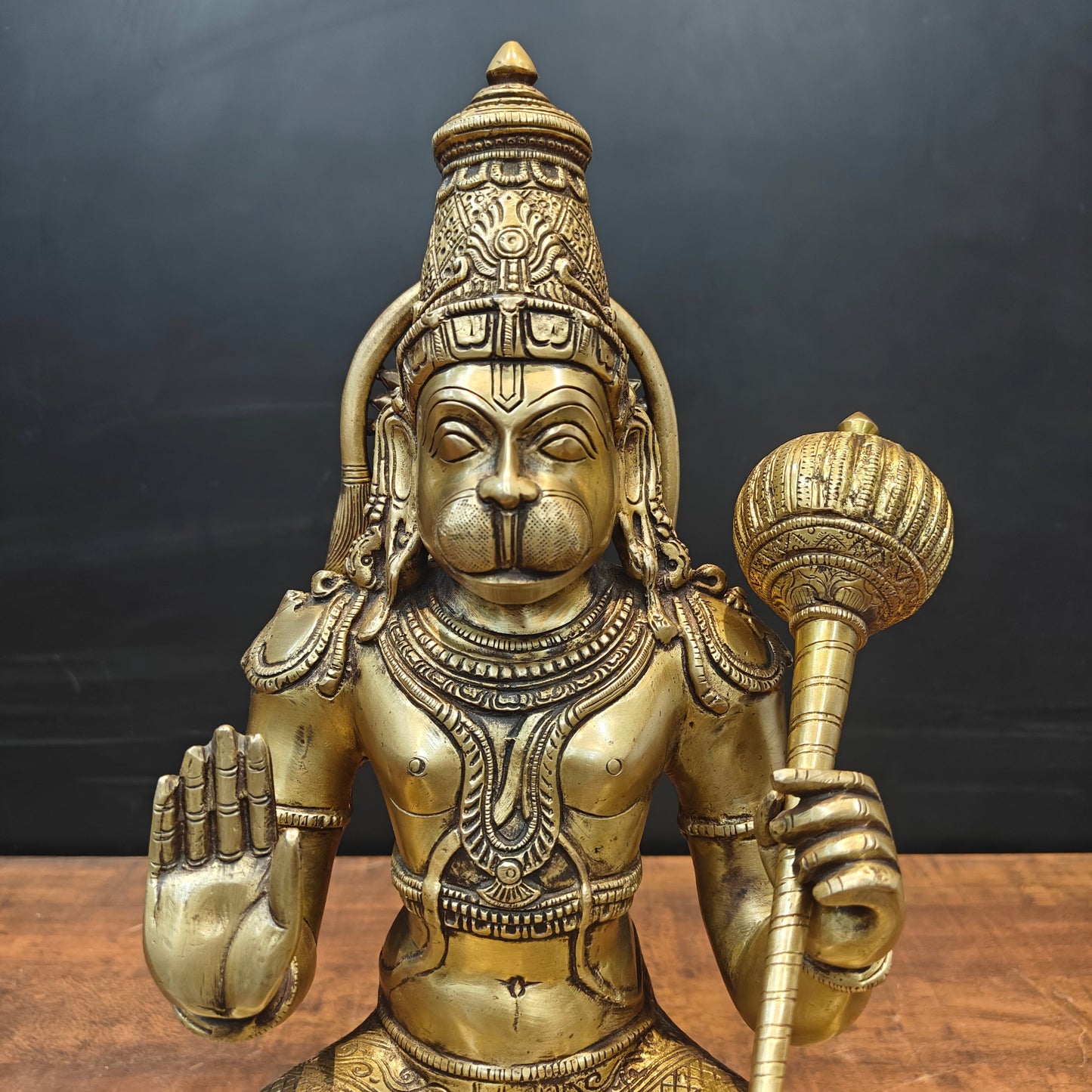Brass Hanuman Statue Antique Finish For Home Temple Decor 1.5 Feet