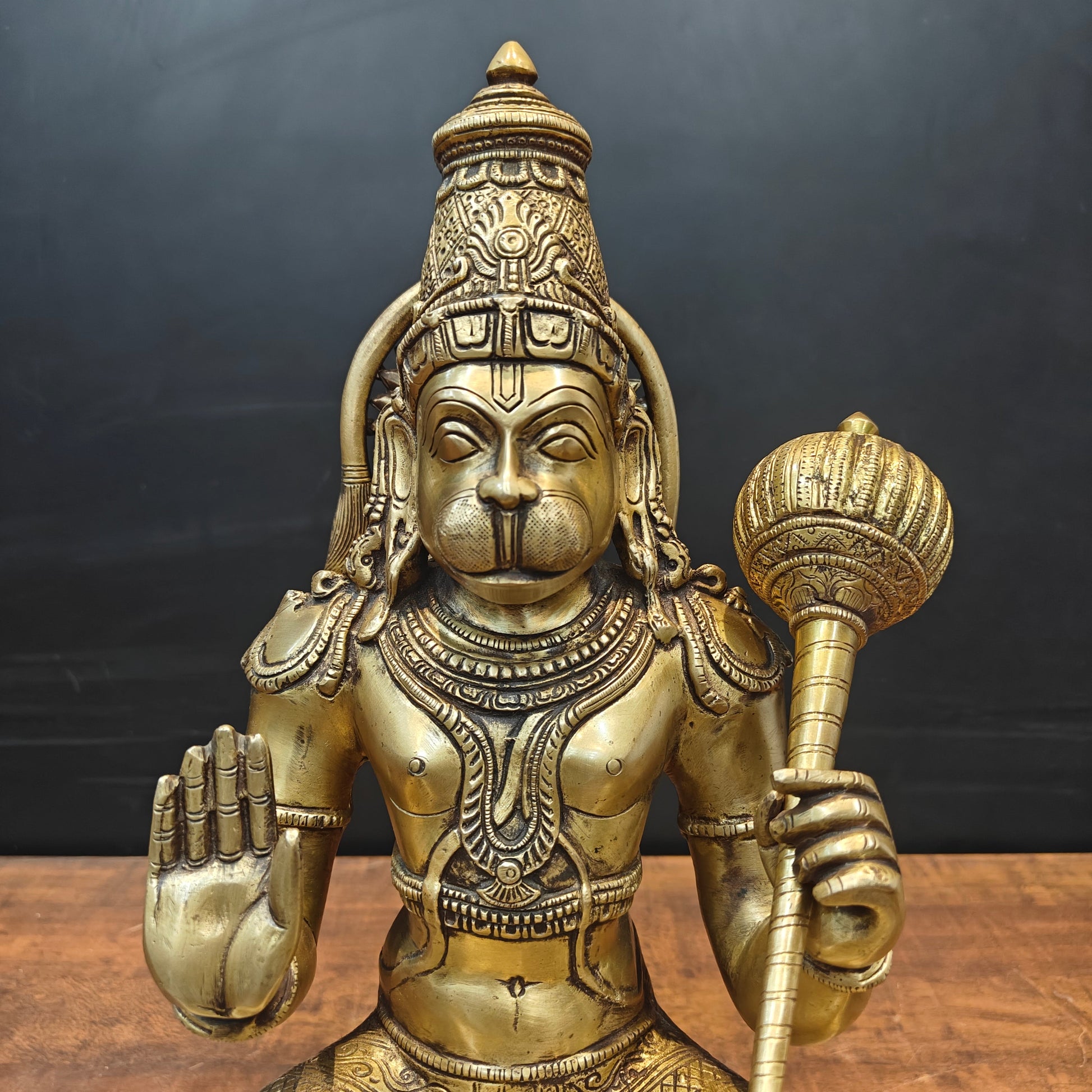Brass Hanuman Statue Antique Finish For Home Temple Decor 1.5 Feet - Image 2