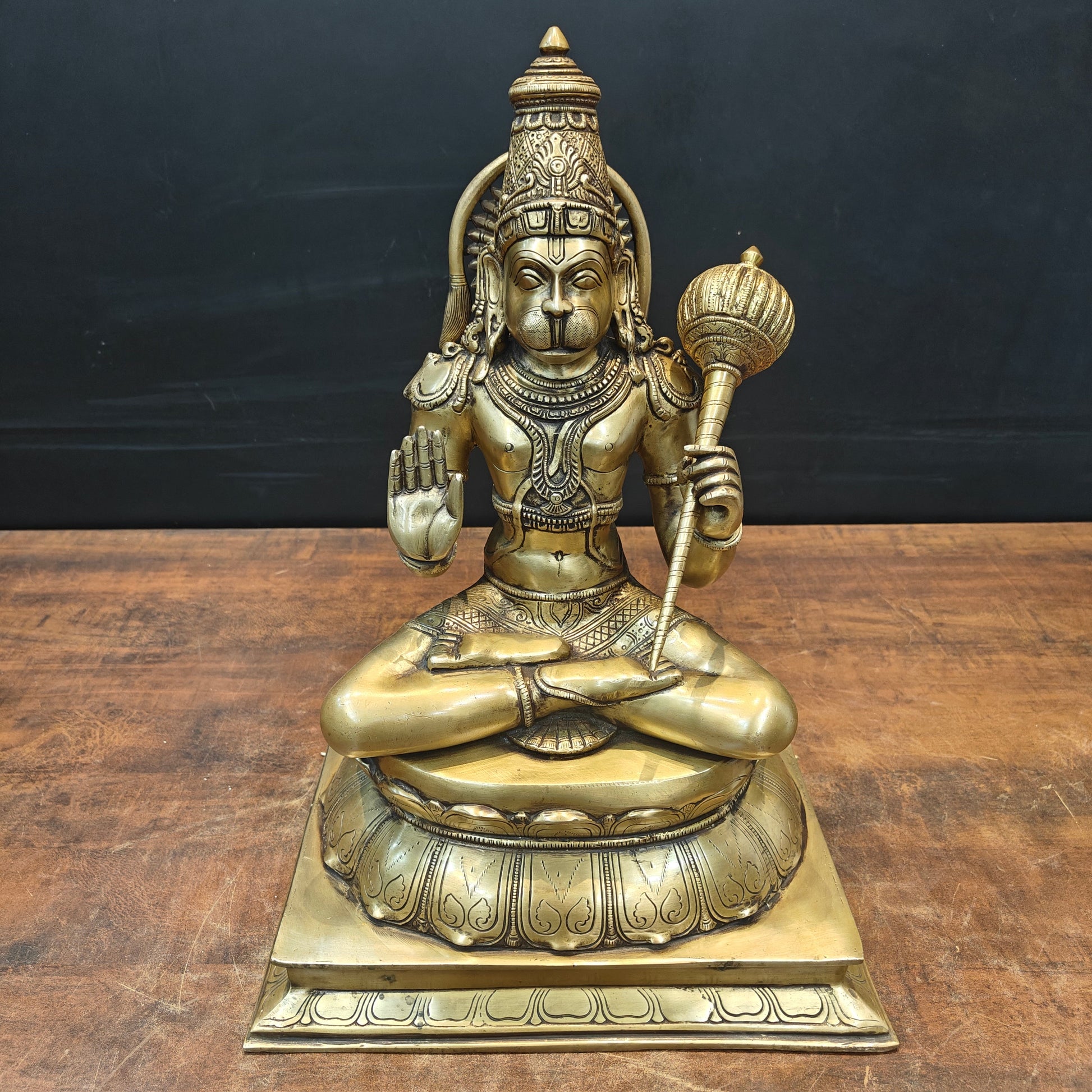 Brass Hanuman Statue Antique Finish For Home Temple Decor 1.5 Feet - Image 3