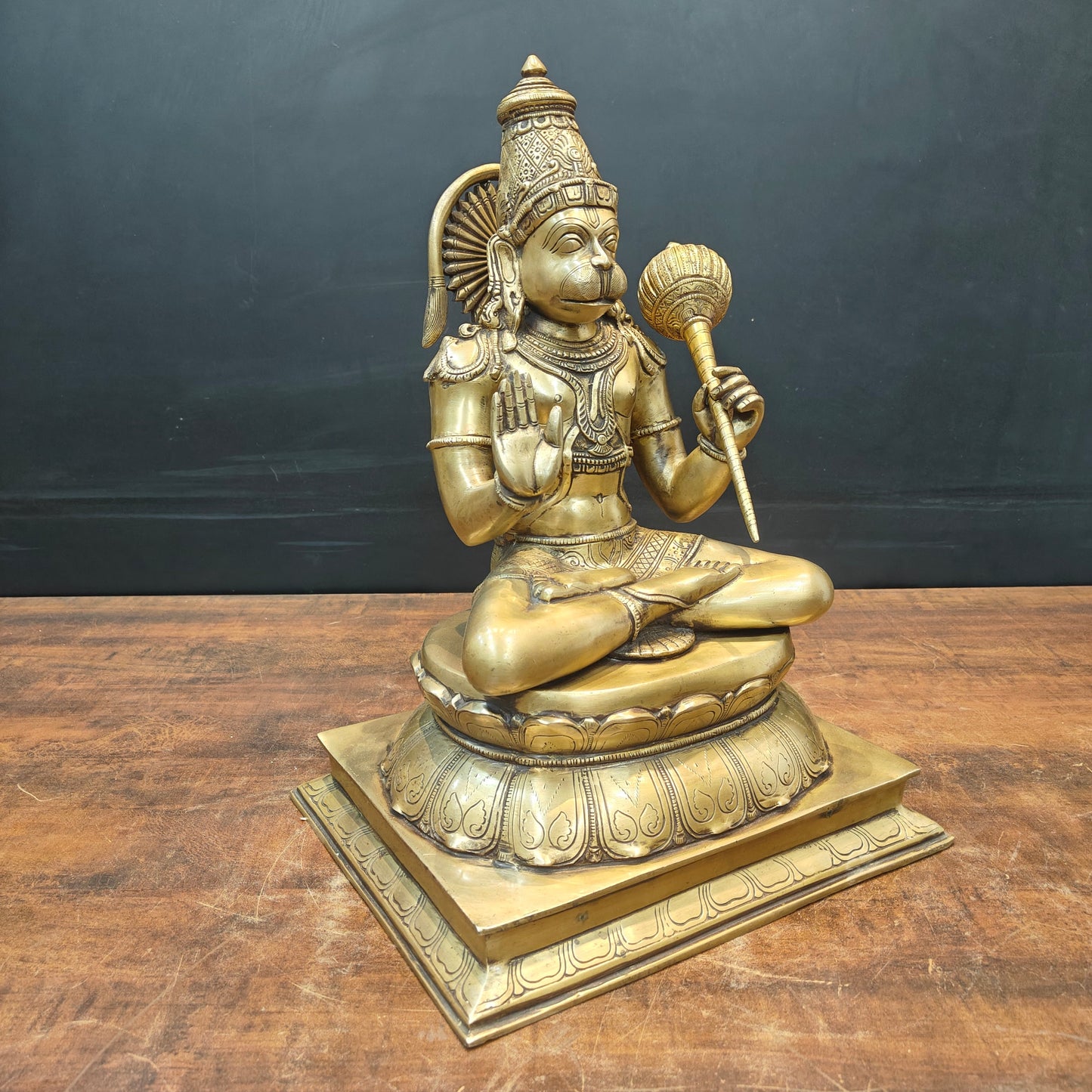 Brass Hanuman Statue Antique Finish For Home Temple Decor 1.5 Feet
