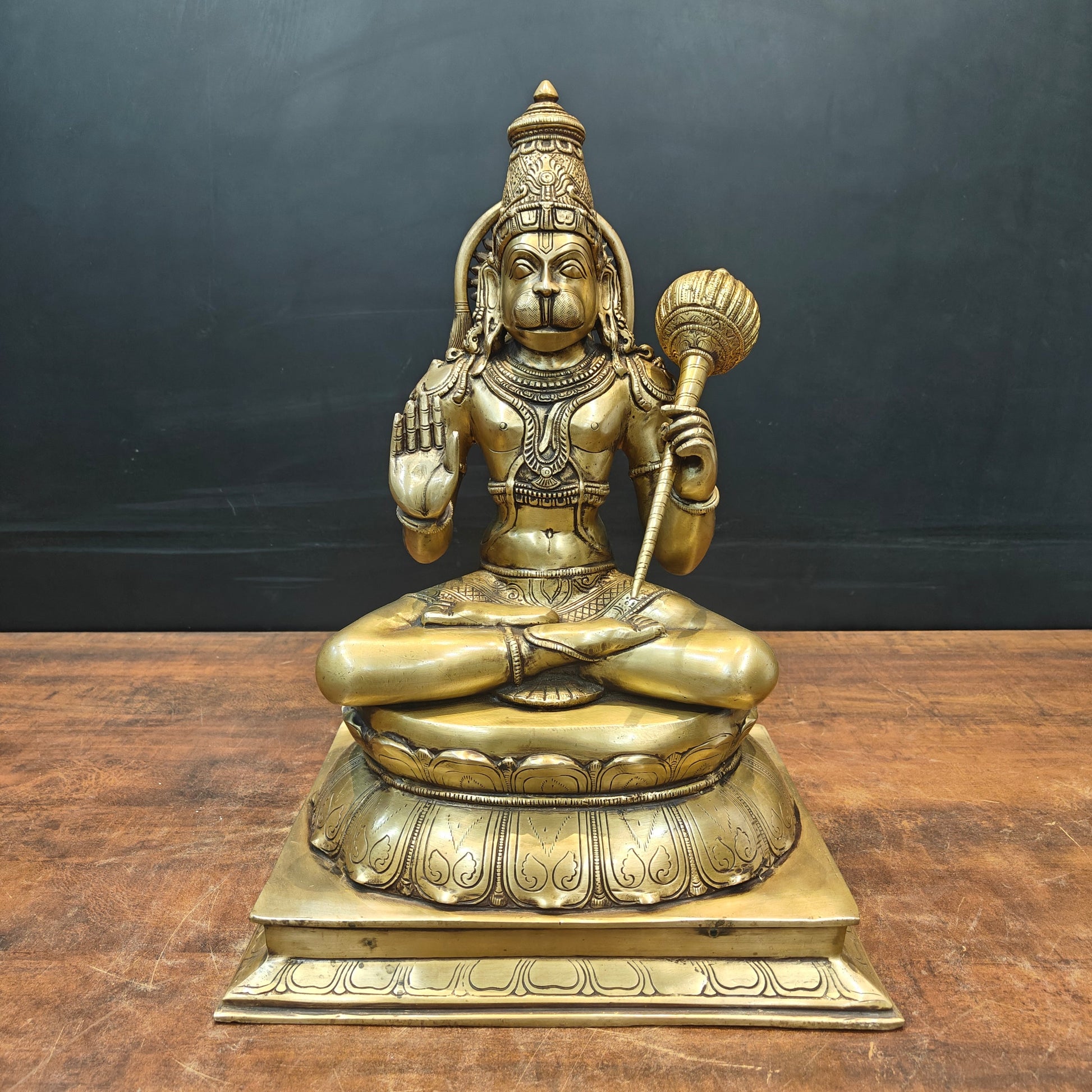 Brass Hanuman Statue Antique Finish For Home Temple Decor 1.5 Feet - Image 6