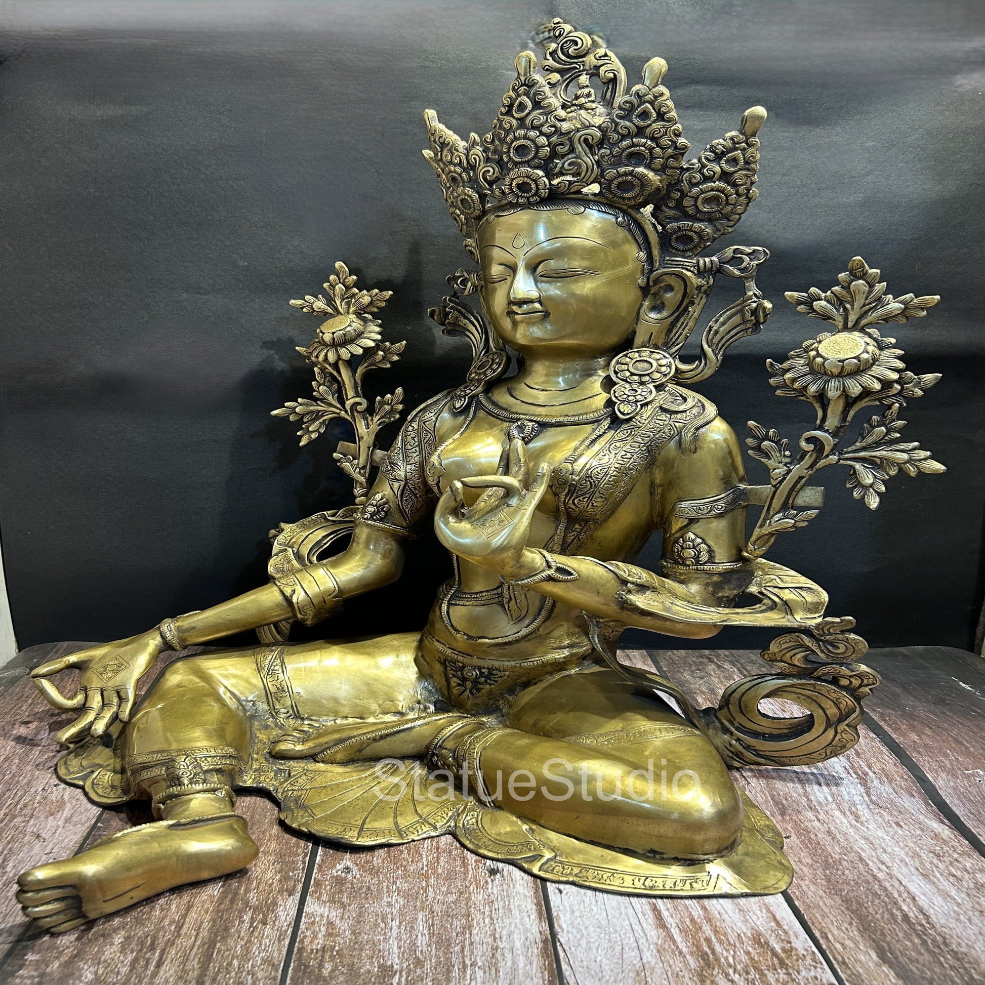 Brass Large Buddhist Tara Idol Antique Finish For Home Decor Showpiece 2 Feet - Image 2