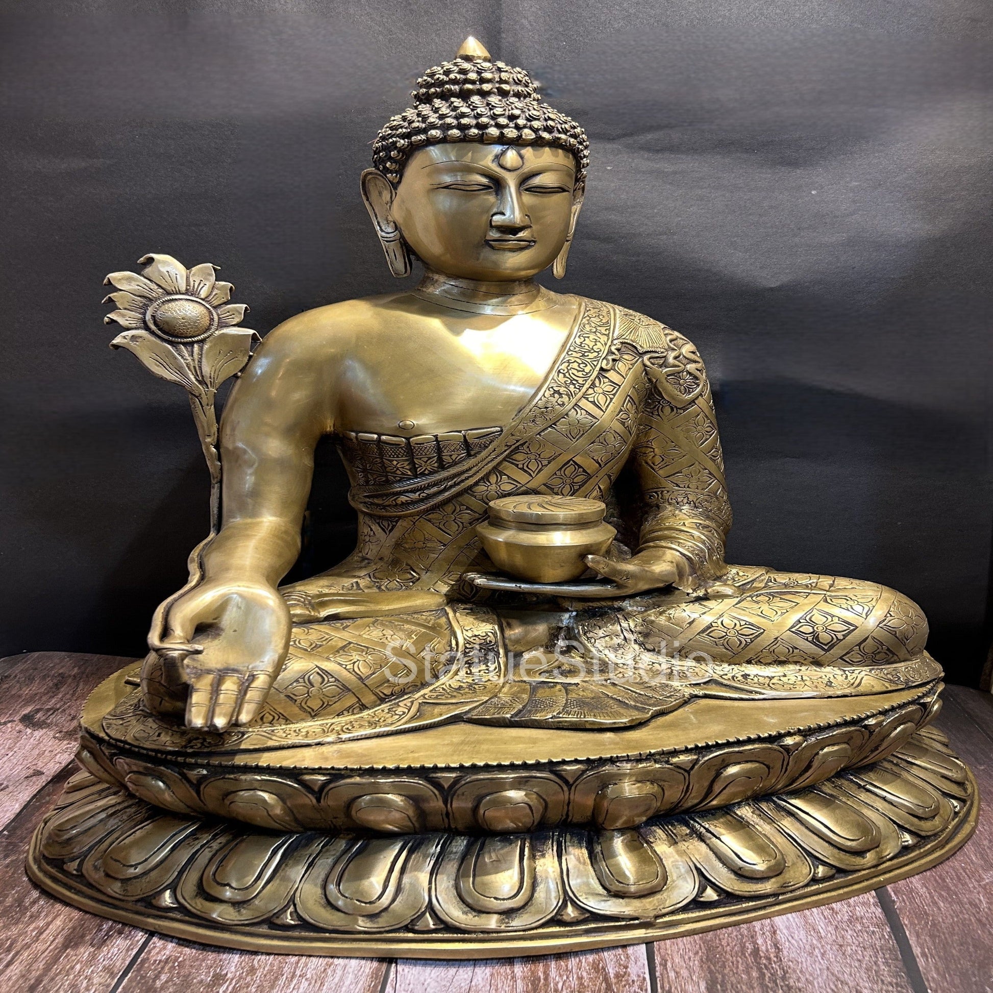 Brass Large Medicine Buddha Statue Antique Finish For Home Decor 28" - Image 2