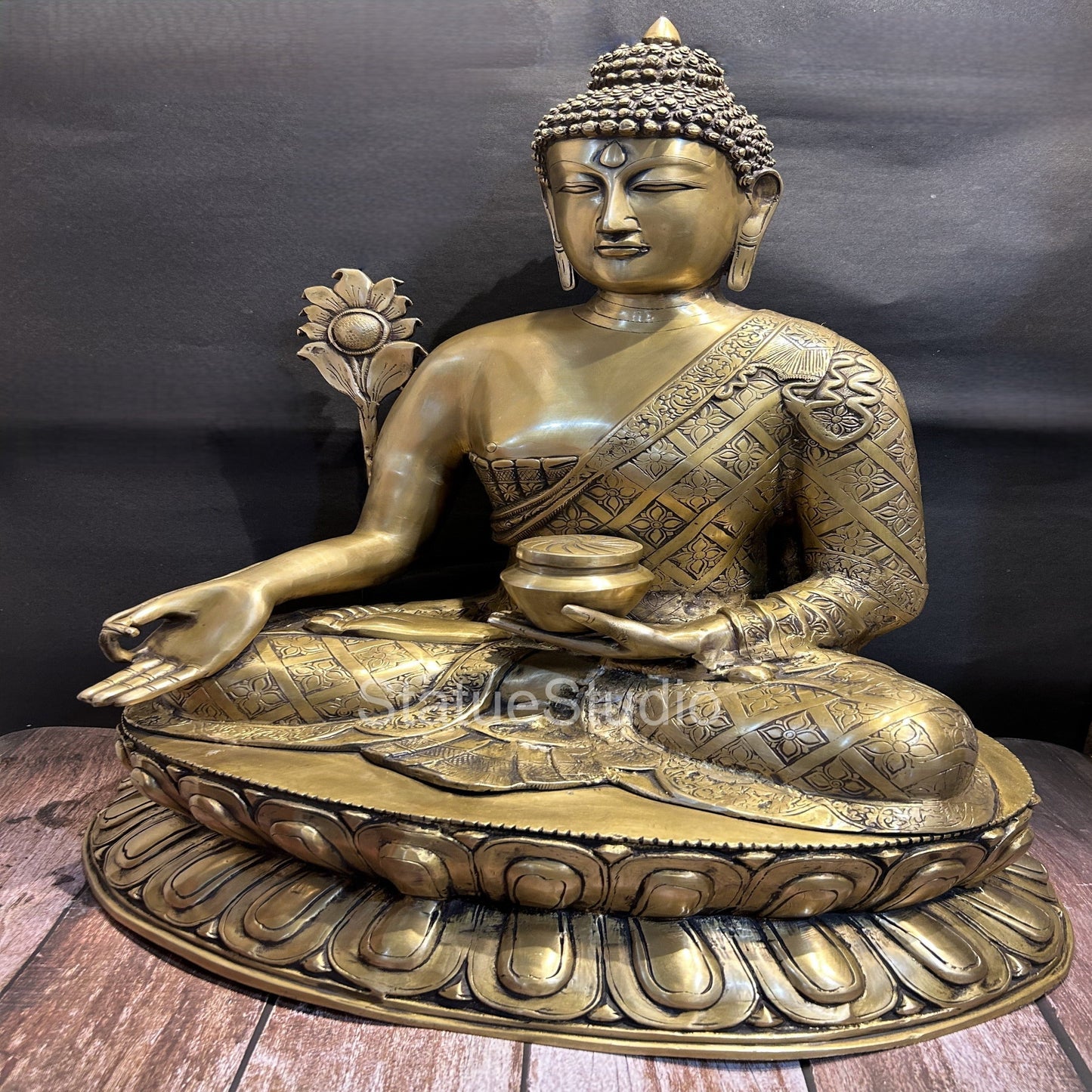 Brass Large Medicine Buddha Statue Antique Finish For Home Decor 28"