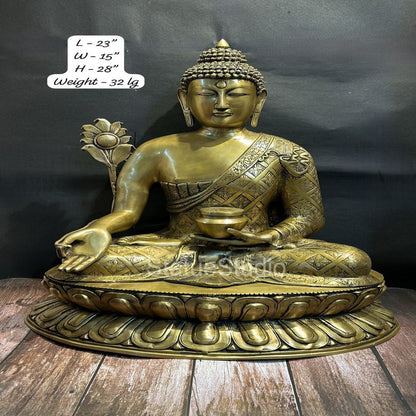 Brass Large Medicine Buddha Statue Antique Finish For Home Decor 28" by vendor-unknown - Buddha (View 5)