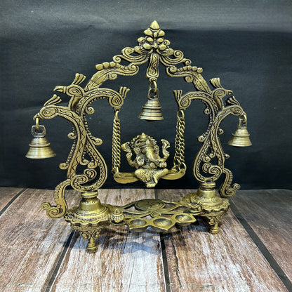 Brass Ganesha Jhula Idol Antique Finish For Home Decor Showpiece 14" by vendor-unknown - Hindu Gods (View 2)