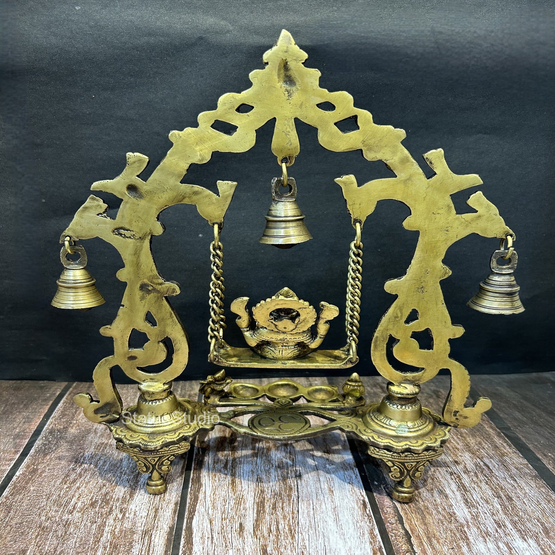 Brass Ganesha Jhula Idol Antique Finish For Home Decor Showpiece 14" - Image 3