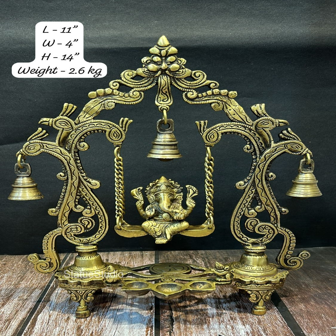 Brass Ganesha Jhula Idol Antique Finish For Home Decor Showpiece 14"