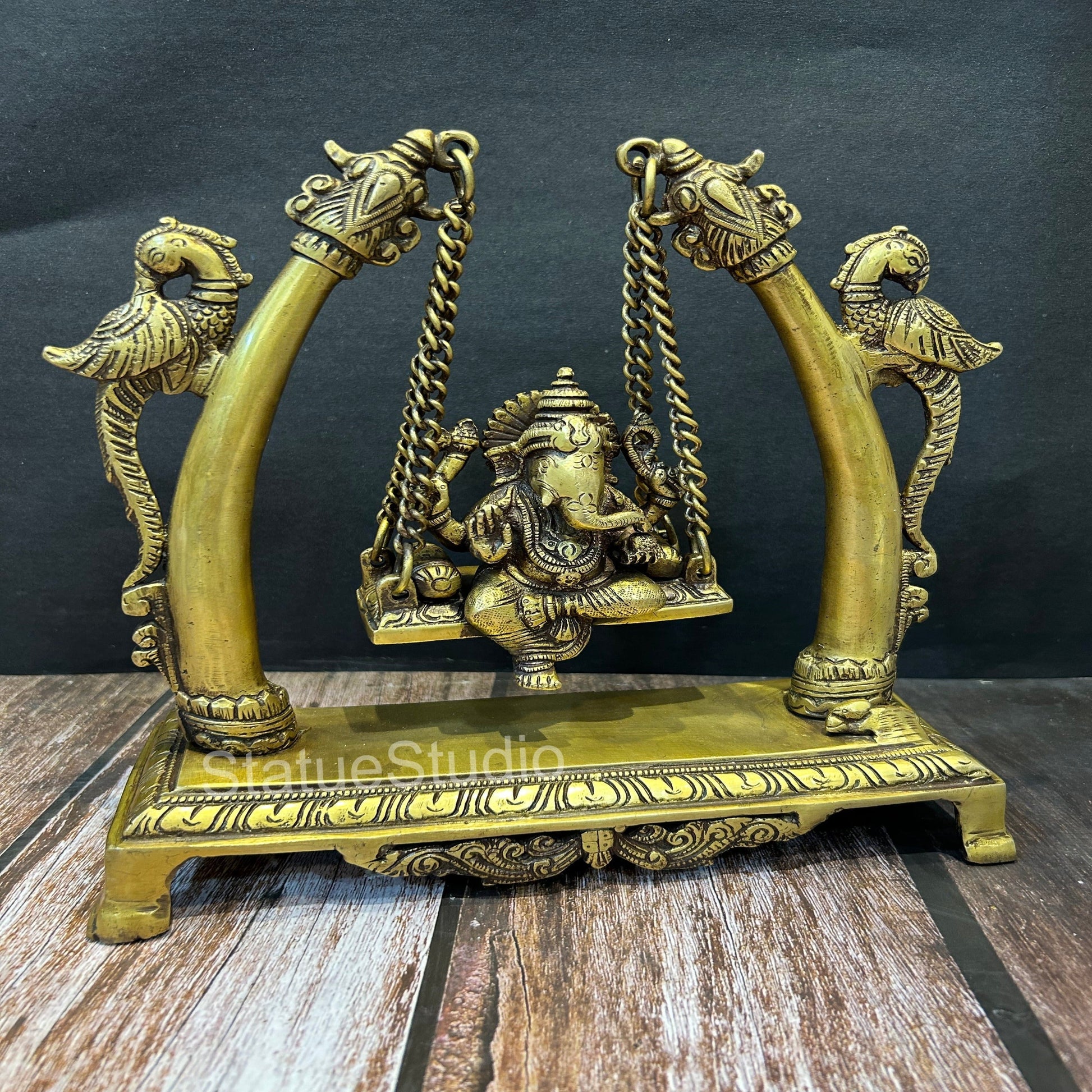 Brass Ganesha Swing Idol Antique Finish For Home Decor Showpiece 9.5" - Image 2