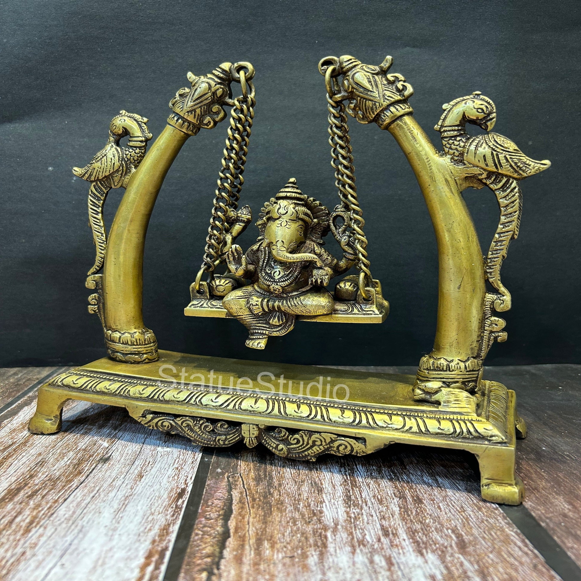 Brass Ganesha Swing Idol Antique Finish For Home Decor Showpiece 9.5" - Image 3
