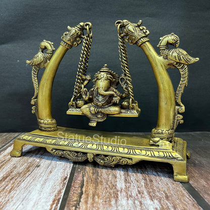 Brass Ganesha Swing Idol Antique Finish For Home Decor Showpiece 9.5" by vendor-unknown - Hindu Gods (View 3)