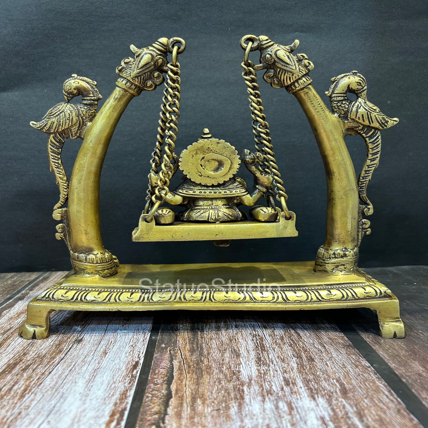 Brass Ganesha Swing Idol Antique Finish For Home Decor Showpiece 9.5"