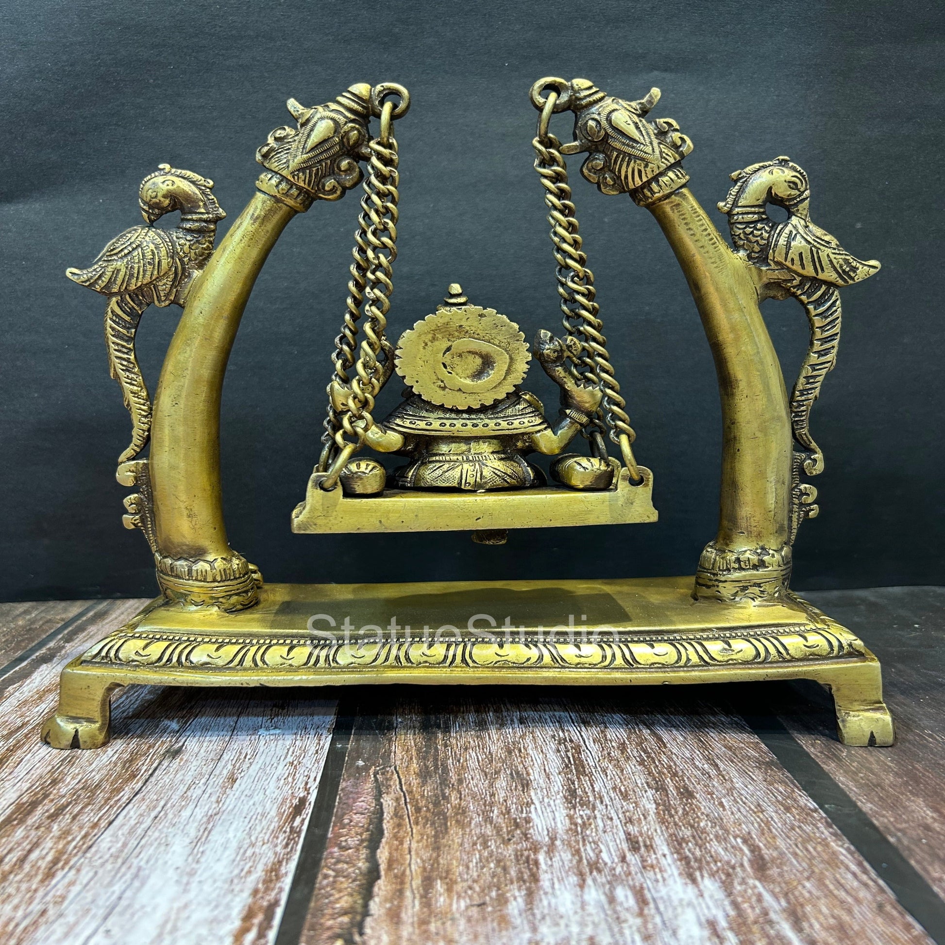 Brass Ganesha Swing Idol Antique Finish For Home Decor Showpiece 9.5" - Image 4