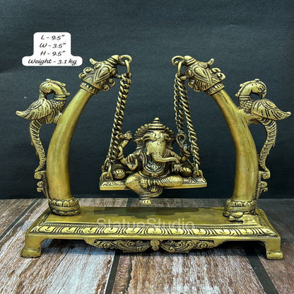 Brass Ganesha Swing Idol Antique Finish For Home Decor Showpiece 9.5" by vendor-unknown - Hindu Gods (View 5)