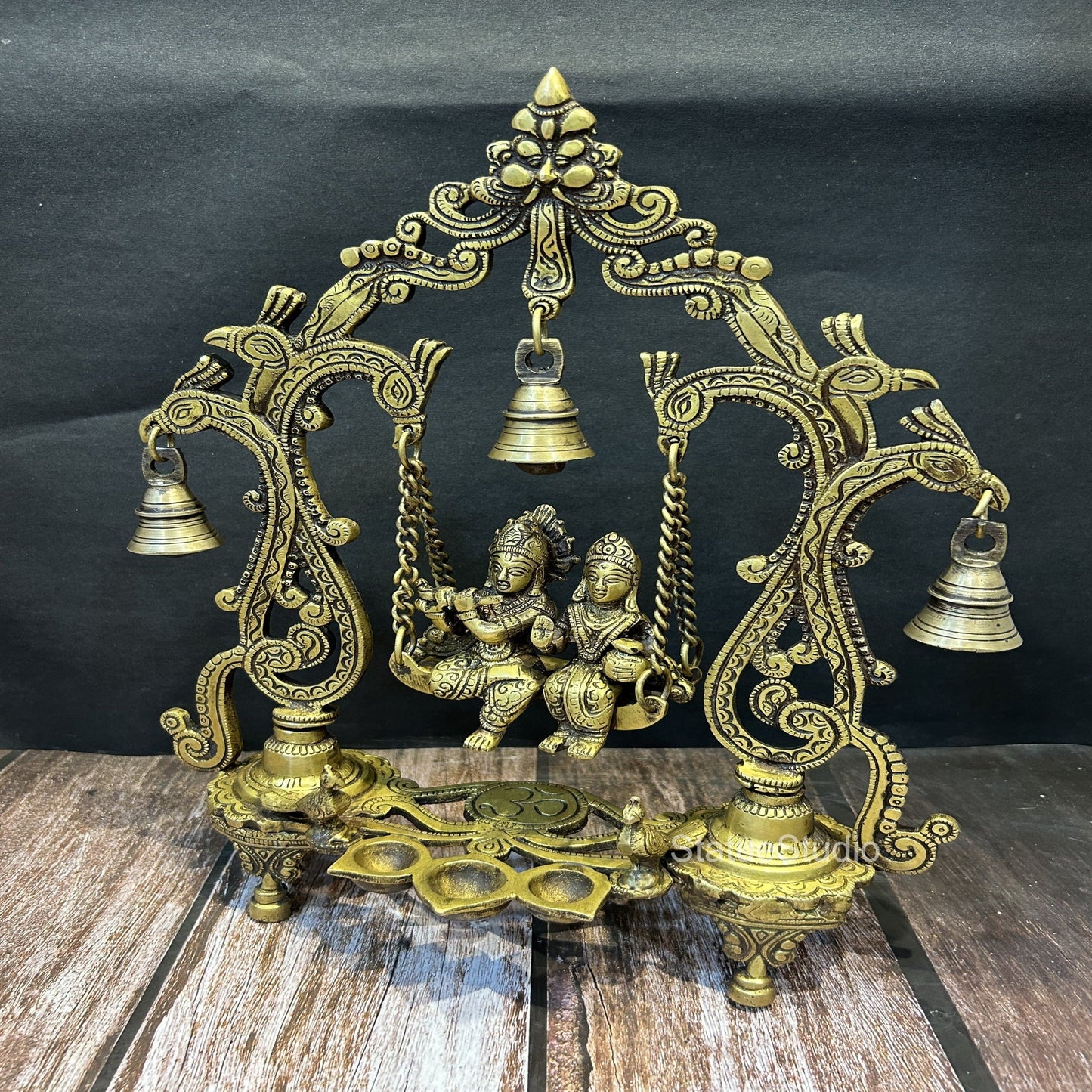 Brass Radha Krishna On Swing Idol Antique Finish For Home Decor 14"