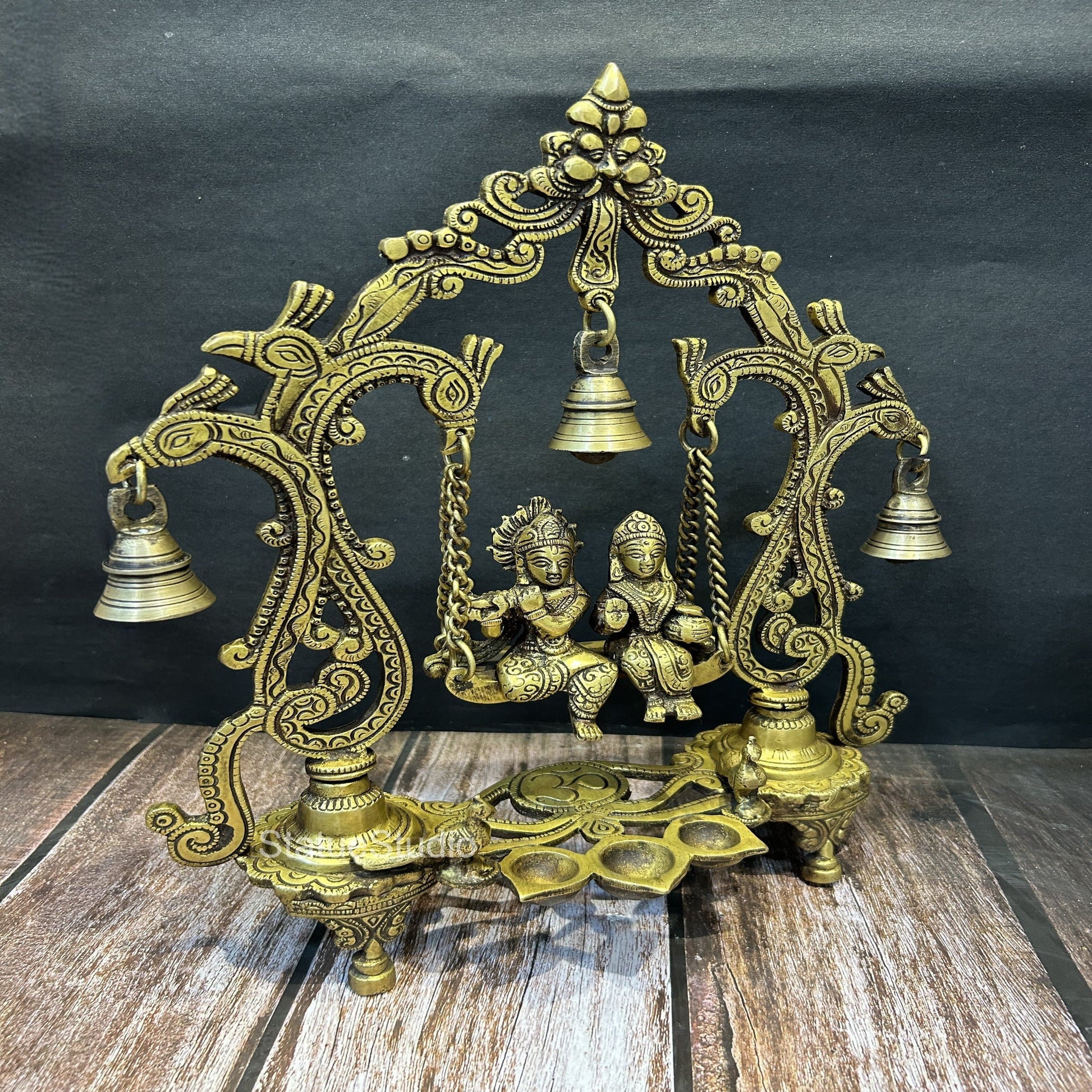 Brass Radha Krishna On Swing Idol Antique Finish For Home Decor 14" - Image 4