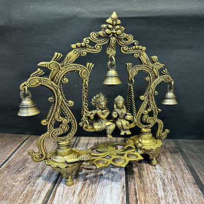 Brass Radha Krishna On Swing Idol Antique Finish For Home Decor 14" by vendor-unknown - Hindu Gods (View 4)